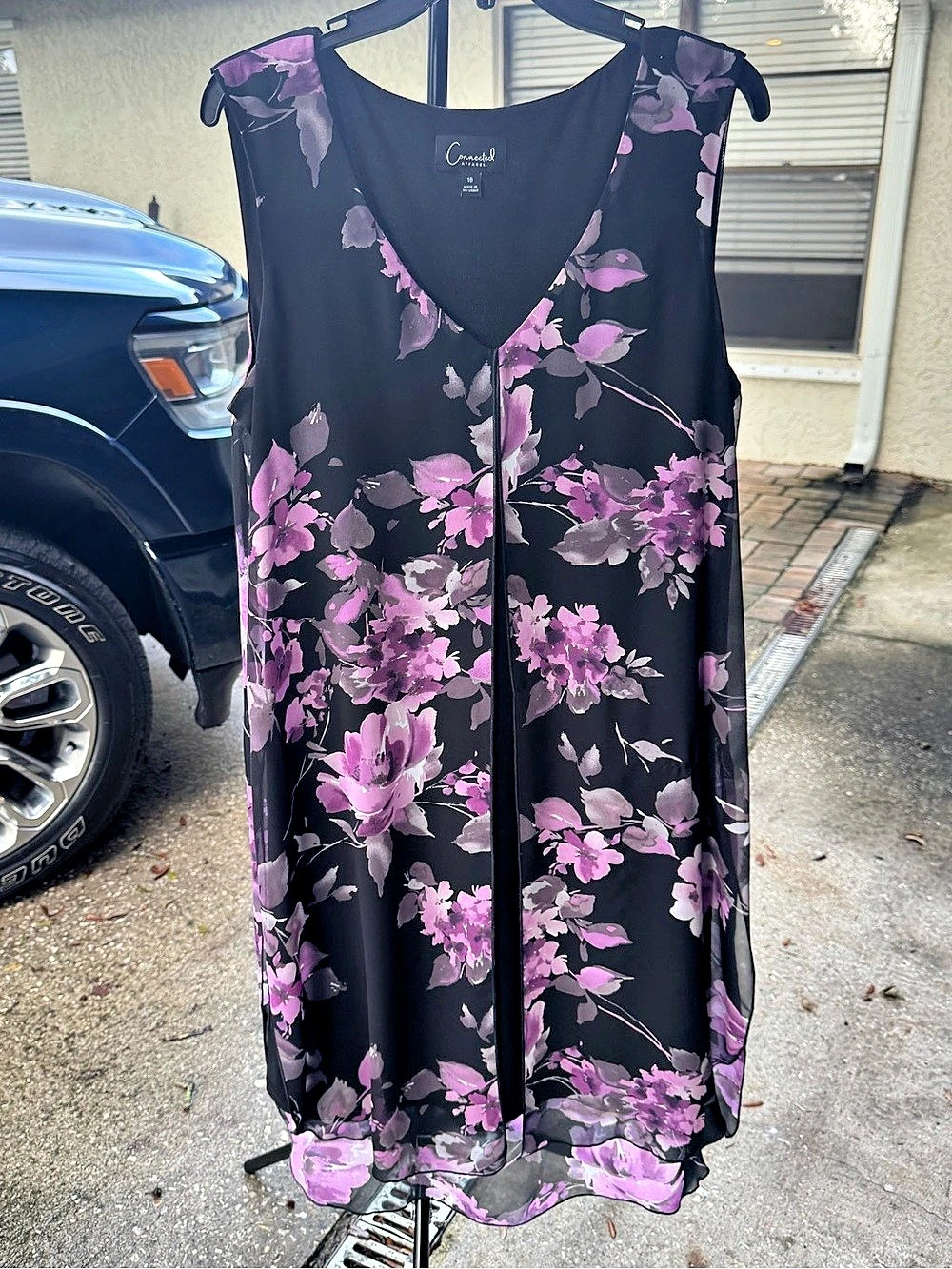 Connected Apparel Floral Midi Dress in Black & Pink Size 10